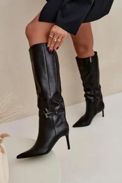 Kozaki Damskie Na Szpilce Z Paskiem Czarne Lisanne