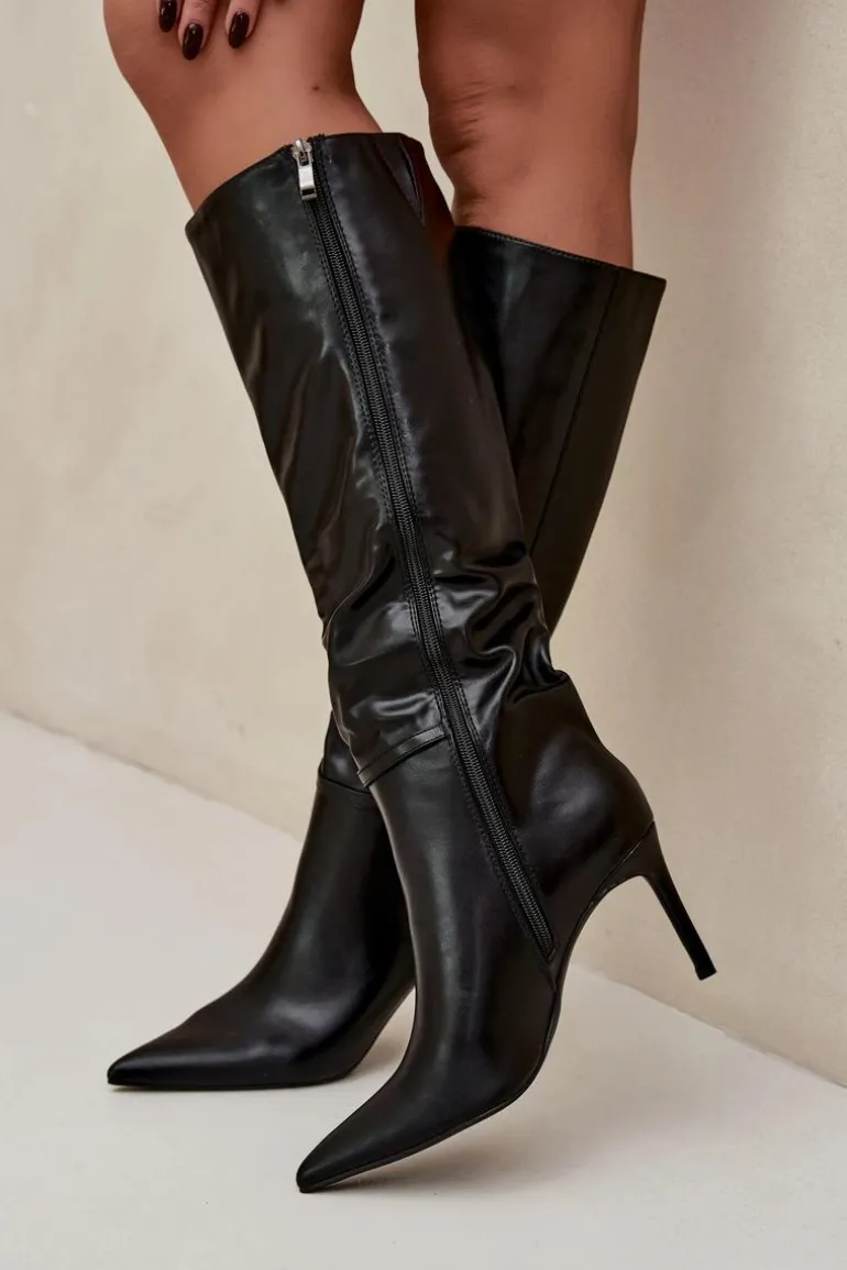 Kozaki Damskie Na Szpilce Z Paskiem Czarne Lisanne