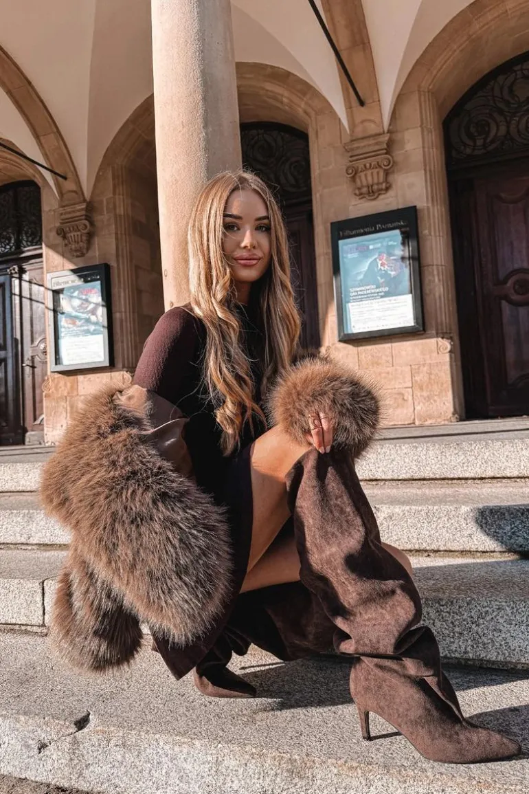 Kozaki Damskie Na Szpilce Wsuwane Czekoladowe Mavilla