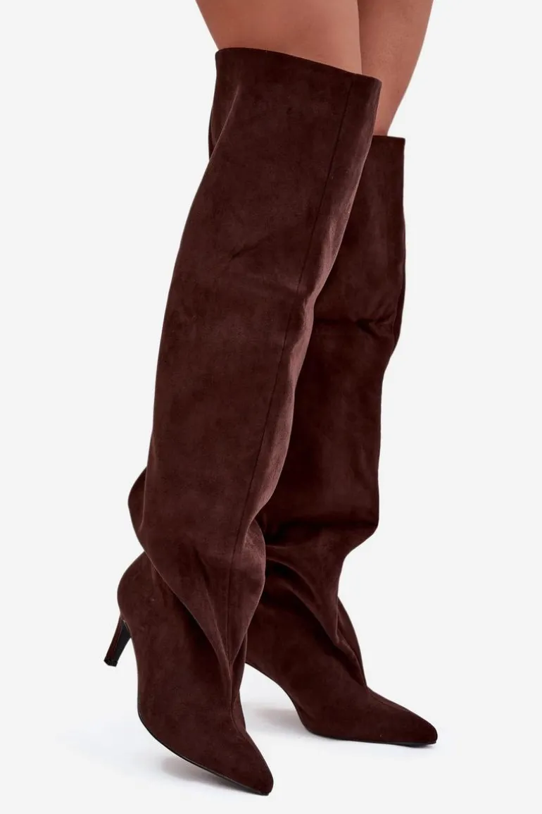 Kozaki Damskie Na Szpilce Wsuwane Czekoladowe Mavilla