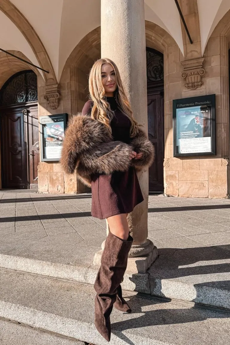 Kozaki Damskie Na Szpilce Wsuwane Czekoladowe Mavilla