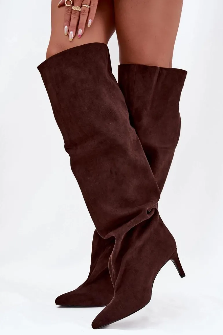 Kozaki Damskie Na Szpilce Wsuwane Czekoladowe Mavilla