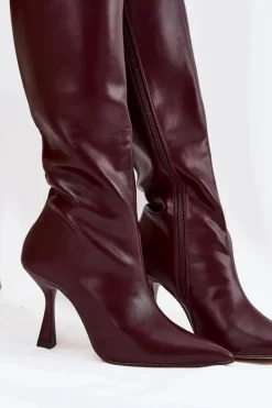 Kozaki Damskie Na Szpilce Przed Kolano Bordowe Vionette