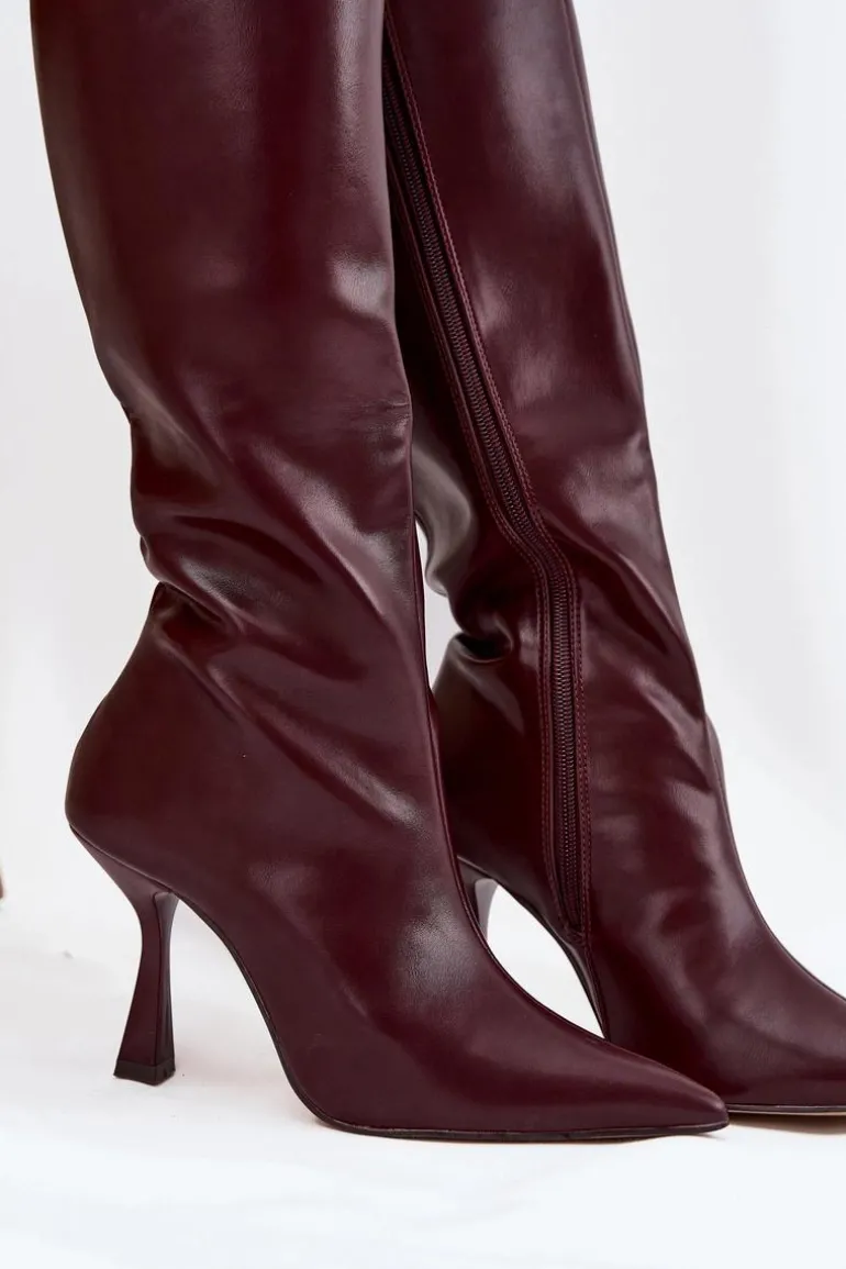 Kozaki Damskie Na Szpilce Przed Kolano Bordowe Vionette