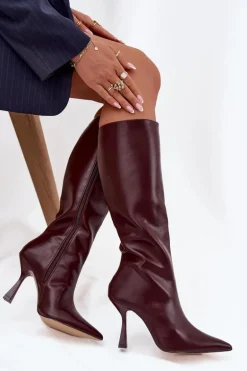 Kozaki Damskie Na Szpilce Przed Kolano Bordowe Vionette