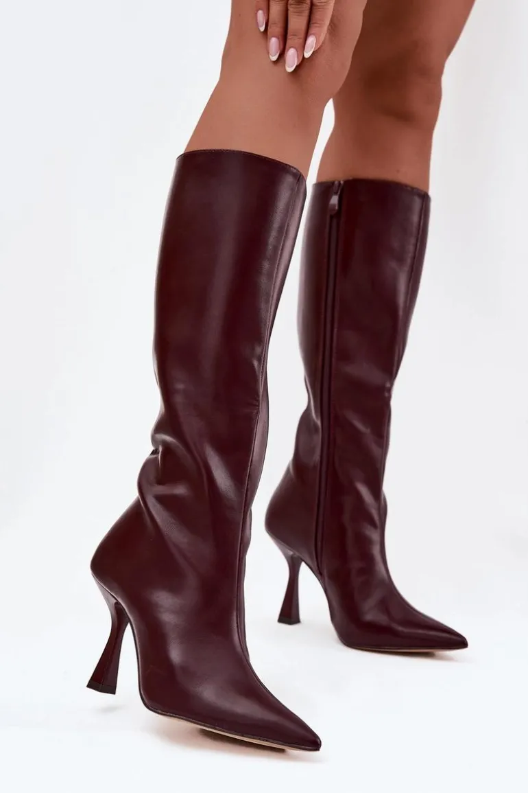 Kozaki Damskie Na Szpilce Przed Kolano Bordowe Vionette