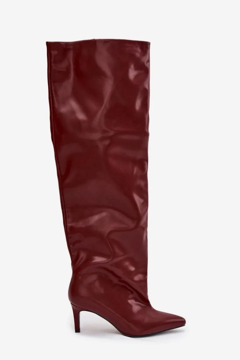 Kozaki Damskie Na Szpilce Wsuwane Bordowe Mavilla