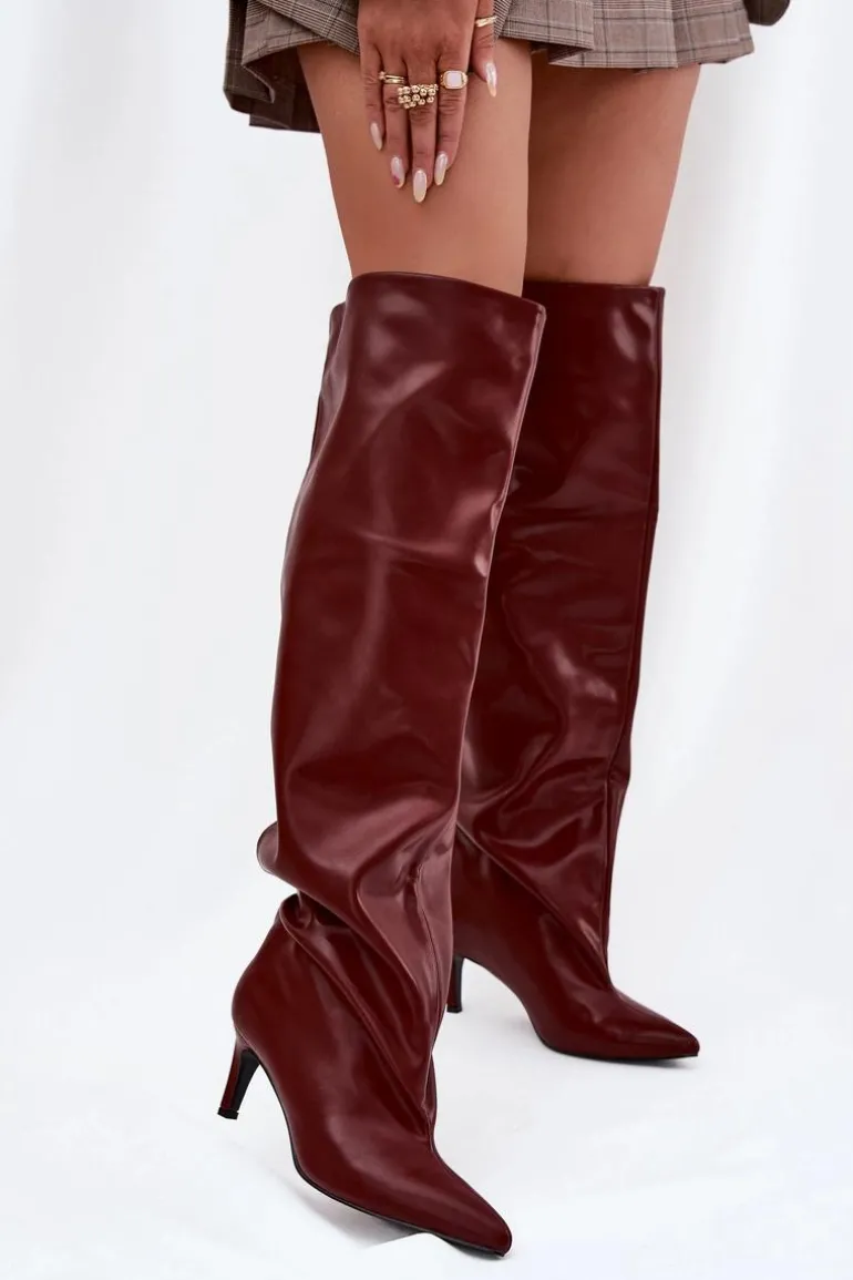 Kozaki Damskie Na Szpilce Wsuwane Bordowe Mavilla