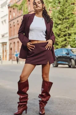 Kozaki Damskie Na Szpilce Wsuwane Bordowe Mavilla