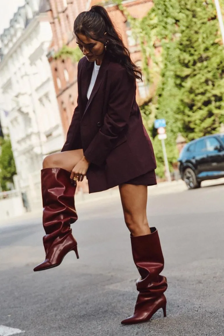 Kozaki Damskie Na Szpilce Wsuwane Bordowe Mavilla