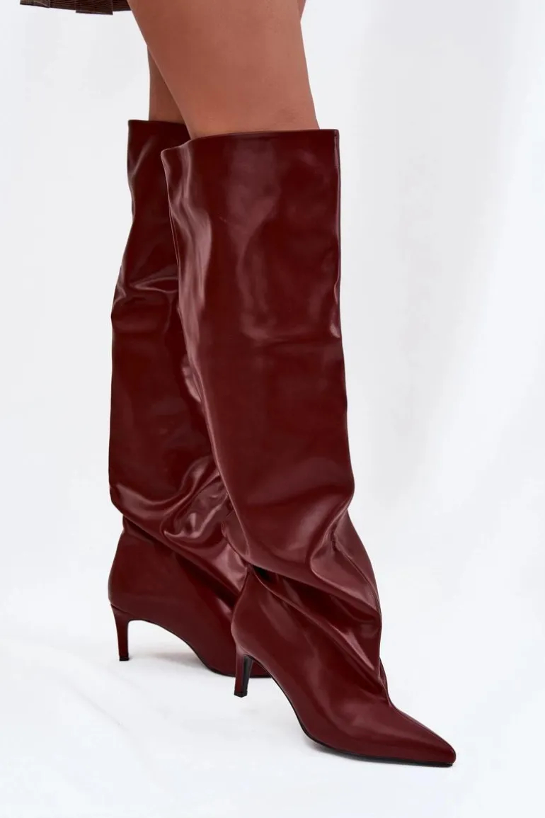 Kozaki Damskie Na Szpilce Wsuwane Bordowe Mavilla