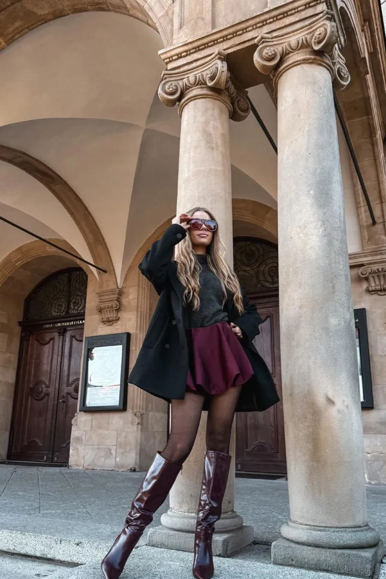 Kozaki Damskie Na Szpilce Z Paskiem Bordowe Lisanne