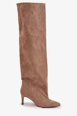 Kozaki Damskie Na Szpilce Wsuwane Beżowe Mavilla