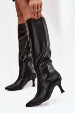 Kozaki Damskie Na Szpilce Z Eko Skóry Czarne Karella