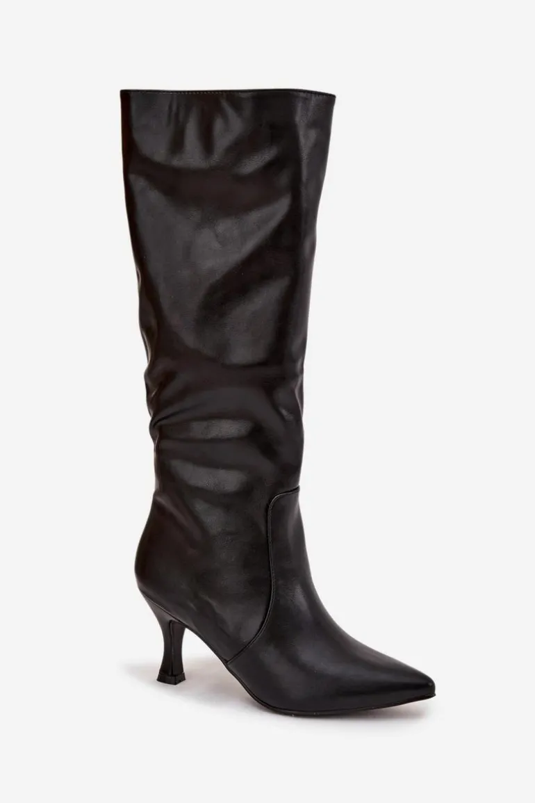 Kozaki Damskie Na Szpilce Z Eko Skóry Czarne Karella