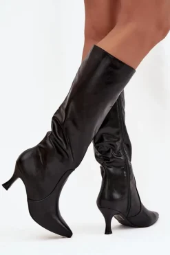 Kozaki Damskie Na Szpilce Z Eko Skóry Czarne Karella