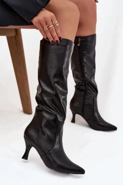 Kozaki Damskie Na Szpilce Z Eko Skóry Czarne Karella