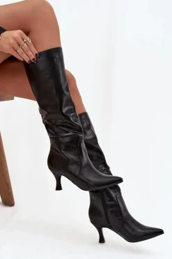 Kozaki Damskie Na Szpilce Z Eko Skóry Czarne Karella