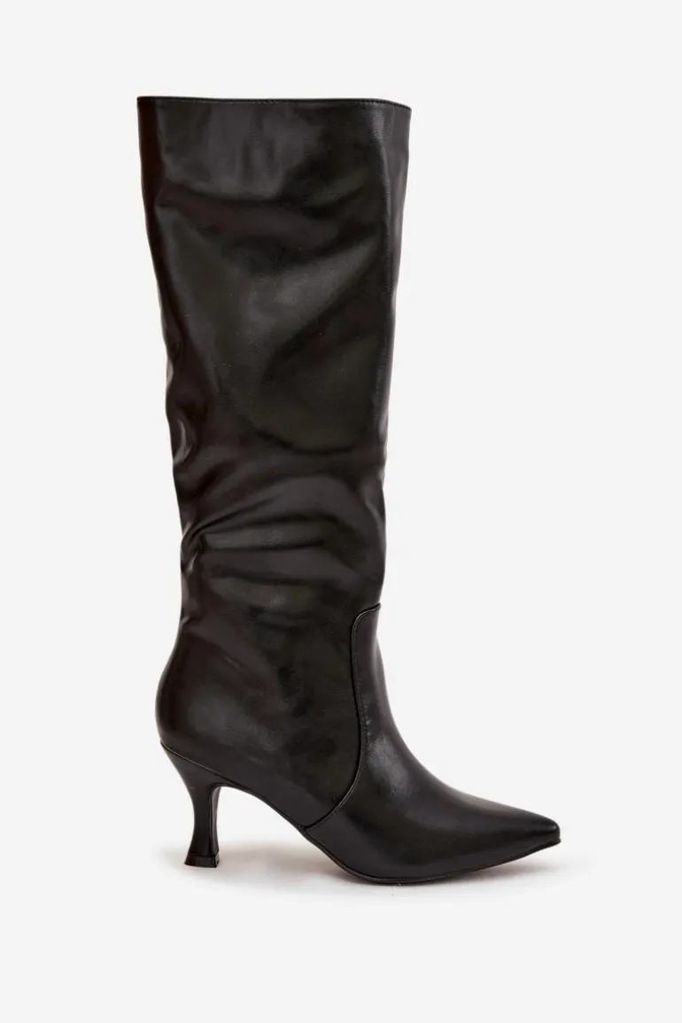 Kozaki Damskie Na Szpilce Z Eko Skóry Czarne Karella