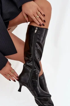 Kozaki Damskie Na Szpilce Z Eko Skóry Czarne Karella