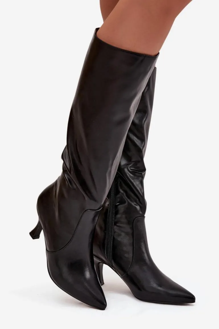 Kozaki Damskie Na Szpilce Z Eko Skóry Czarne Karella