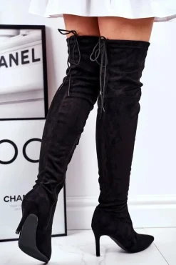 Kozaki Damskie Na Szpilce Zamszowe Czarne Huanto