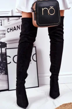 Kozaki Damskie Na Szpilce Zamszowe Czarne Huanto