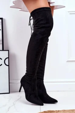 Kozaki Damskie Na Szpilce Zamszowe Czarne Huanto