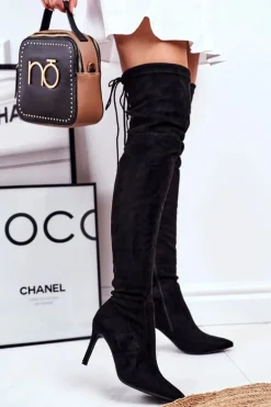 Kozaki Damskie Na Szpilce Zamszowe Czarne Huanto