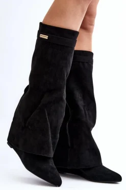 Kozaki Damskie Na Ukrytym Koturnie Czarne Pattia