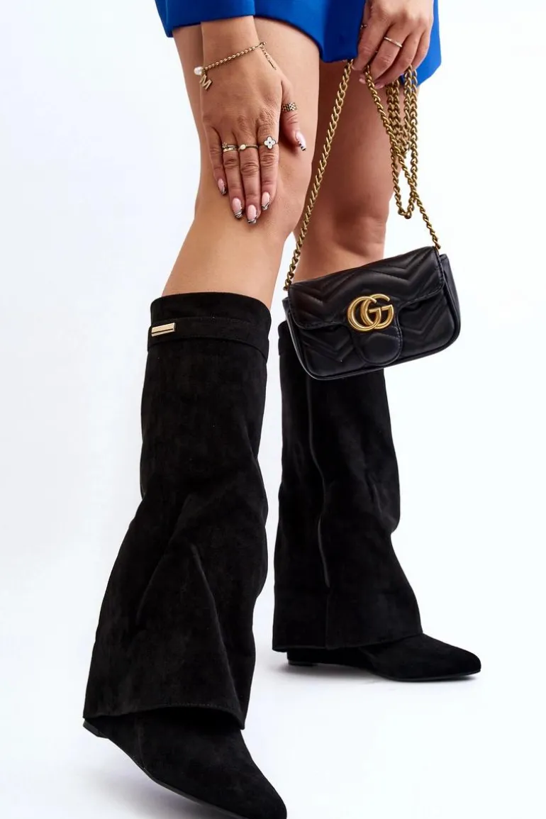 Kozaki Damskie Na Ukrytym Koturnie Czarne Pattia