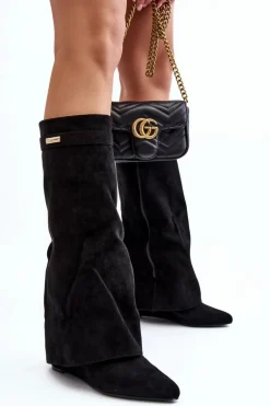 Kozaki Damskie Na Ukrytym Koturnie Czarne Pattia