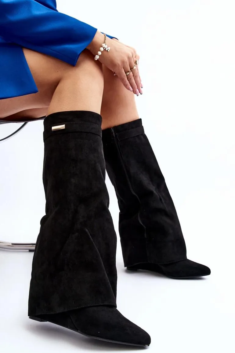 Kozaki Damskie Na Ukrytym Koturnie Czarne Pattia