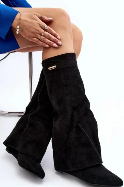 Kozaki Damskie Na Ukrytym Koturnie Czarne Pattia