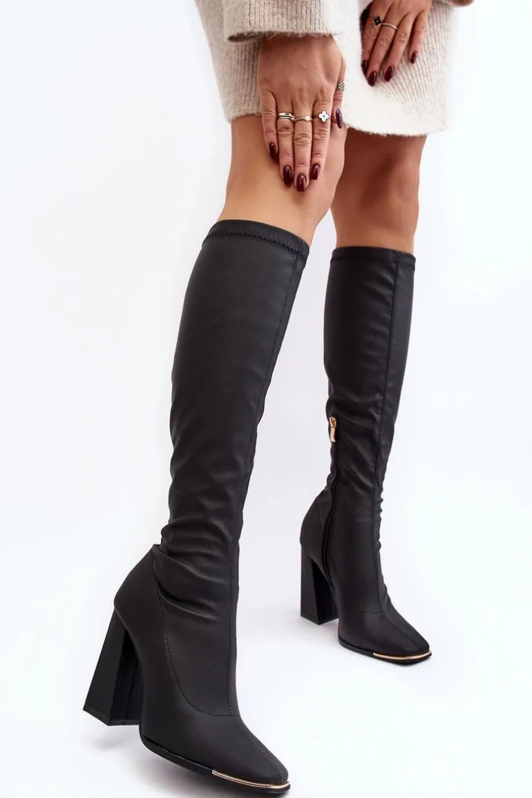 Kozaki Damskie Na Wysokim Słupku Czarne Rishabh