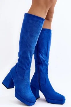 Kozaki Damskie Ocieplane Na Masywnym Obcasie Niebieski Layala