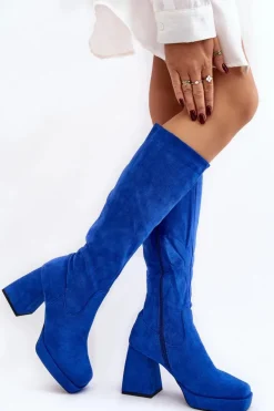 Kozaki Damskie Ocieplane Na Masywnym Obcasie Niebieski Layala