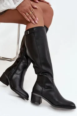 Kozaki Damskie Ocieplane Na Obcasie Z Klamrą Vinceza 58589 Czarne