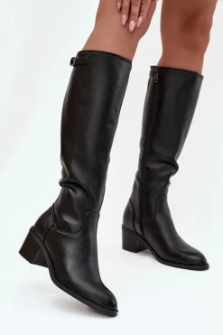 Kozaki Damskie Ocieplane Na Obcasie Z Klamrą Vinceza 58589 Czarne