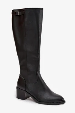 Kozaki Damskie Ocieplane Na Obcasie Z Klamrą Vinceza 58589 Czarne