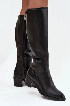 Kozaki Damskie Ocieplane Na Obcasie Z Klamrą Vinceza 58589 Czarne