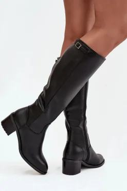 Kozaki Damskie Ocieplane Na Obcasie Z Klamrą Vinceza 58589 Czarne