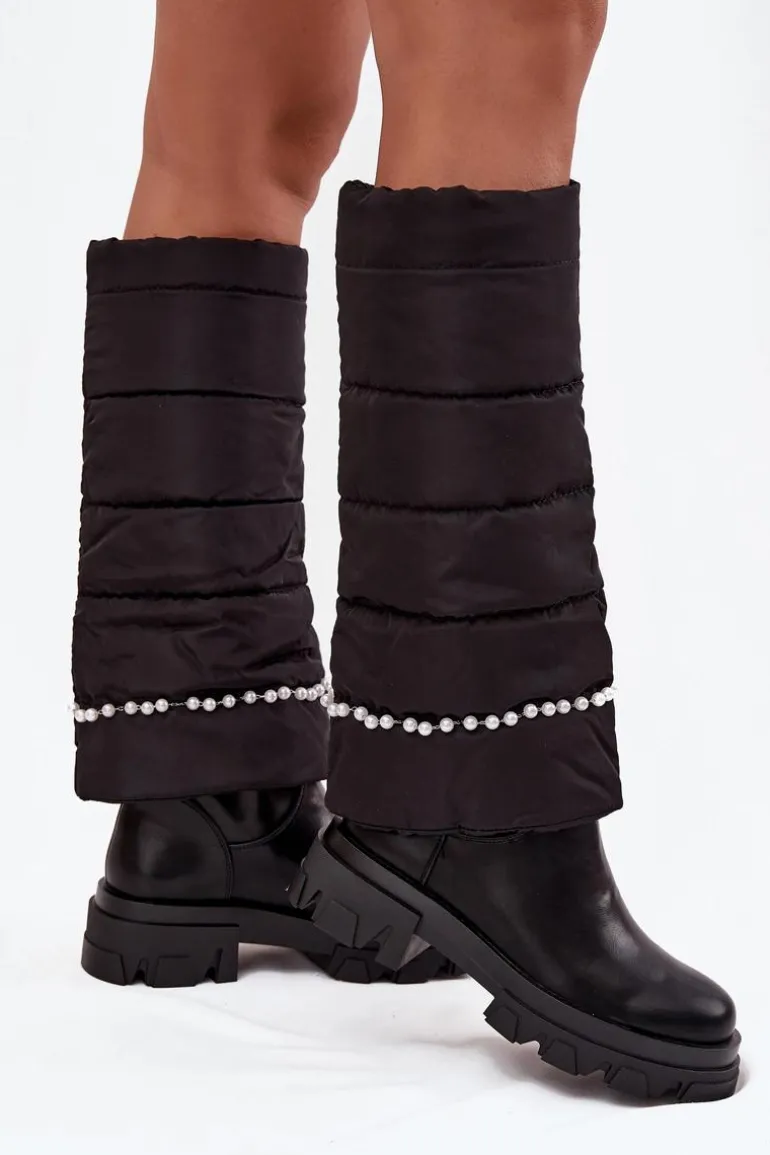 Kozaki Damskie Ocieplane Z Koralikami Czarne Irvette