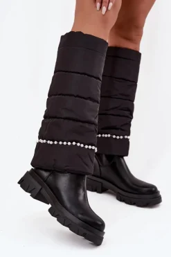 Kozaki Damskie Ocieplane Z Koralikami Czarne Irvette