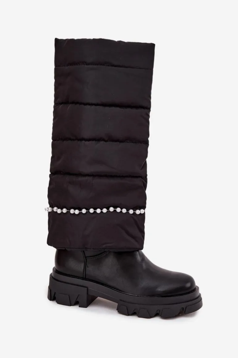 Kozaki Damskie Ocieplane Z Koralikami Czarne Irvette