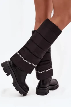 Kozaki Damskie Ocieplane Z Koralikami Czarne Irvette