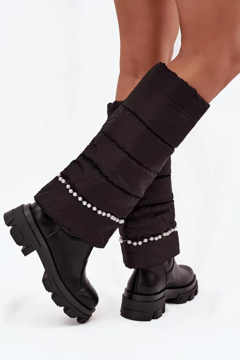 Kozaki Damskie Ocieplane Z Koralikami Czarne Irvette