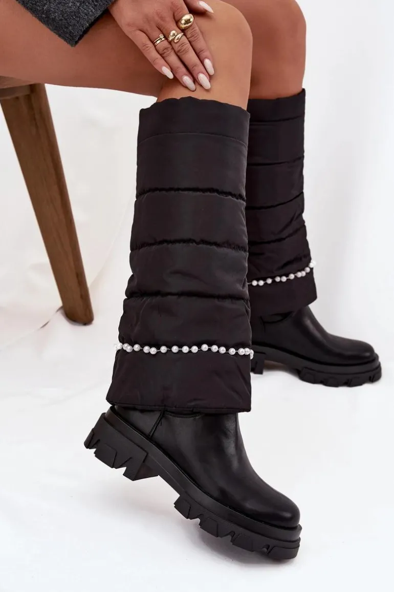 Kozaki Damskie Ocieplane Z Koralikami Czarne Irvette