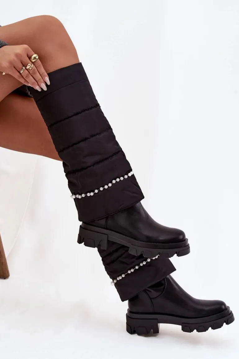 Kozaki Damskie Ocieplane Z Koralikami Czarne Irvette