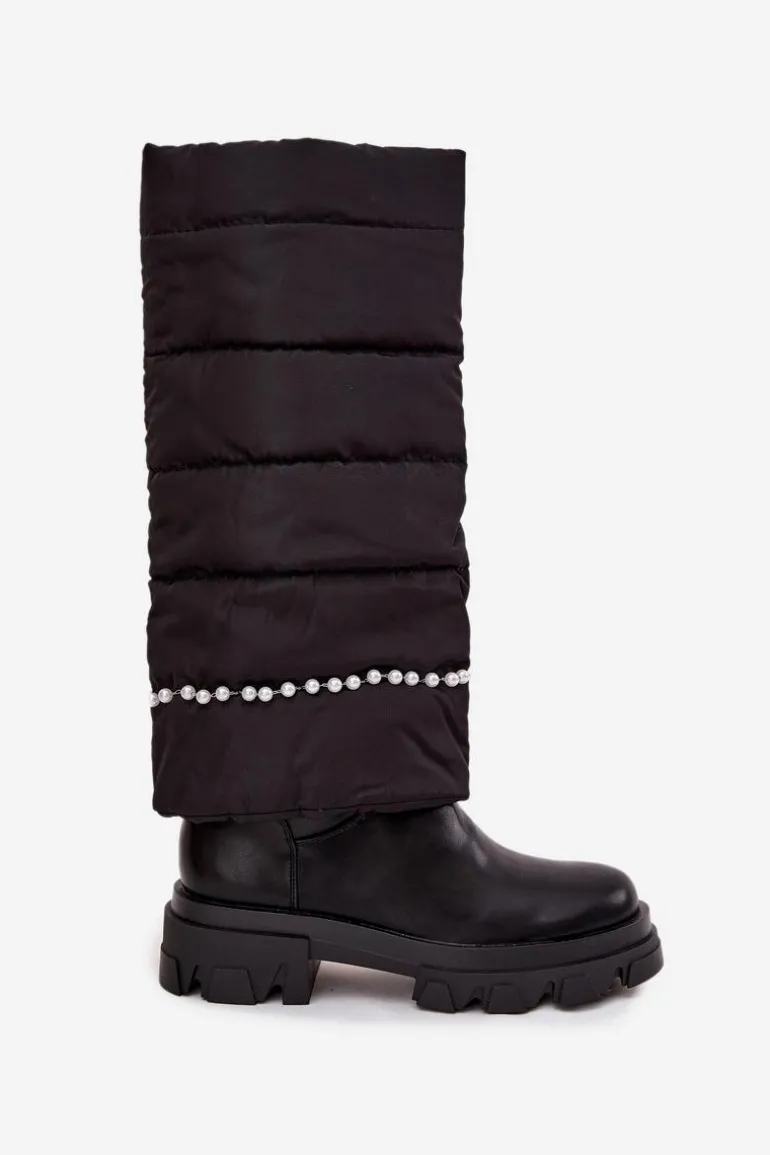 Kozaki Damskie Ocieplane Z Koralikami Czarne Irvette